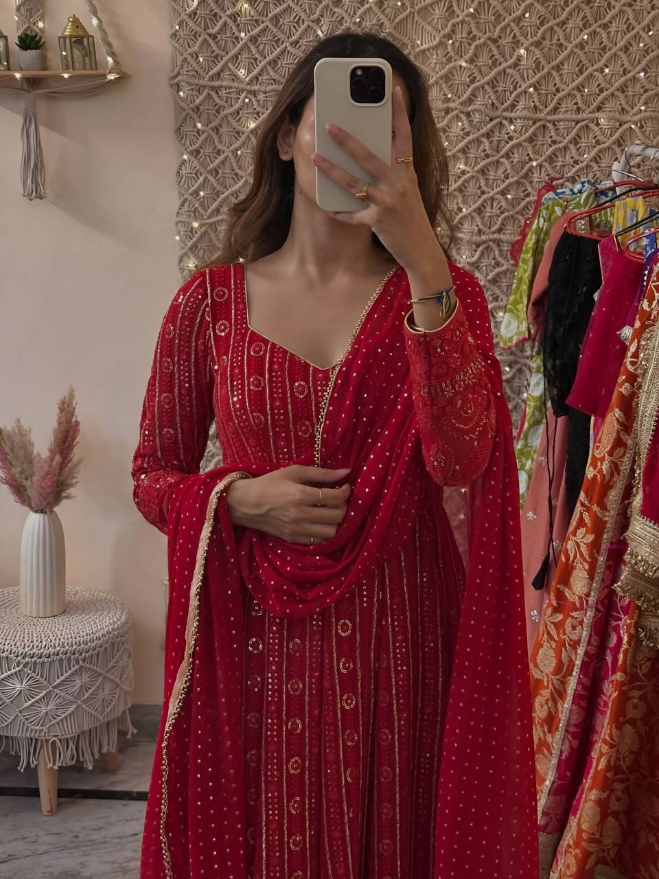 Aadhya-TD Faux Blooming Lakhnavi embroiderey work Anarkali suit set - Image 5