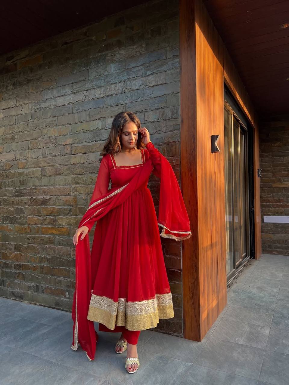 Advika-RT Blooming Gorgette AnarkalI set