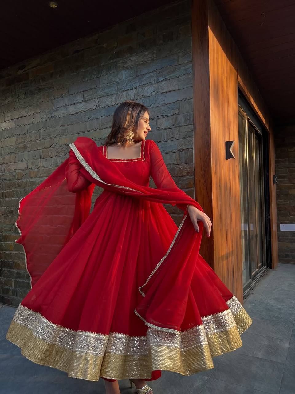 Advika-RT Blooming Gorgette AnarkalI set - Image 4