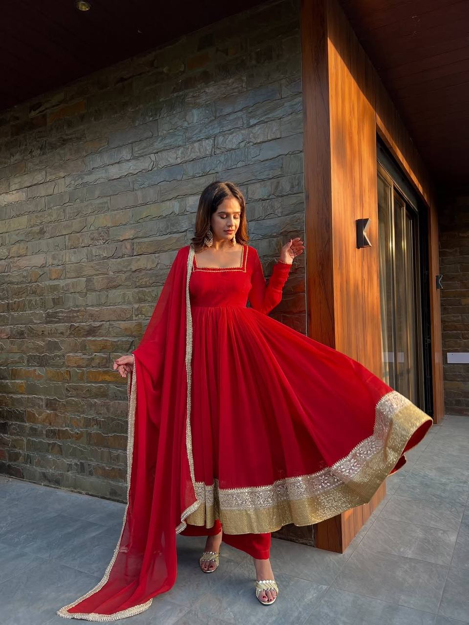 Advika-RT Blooming Gorgette AnarkalI set - Image 5