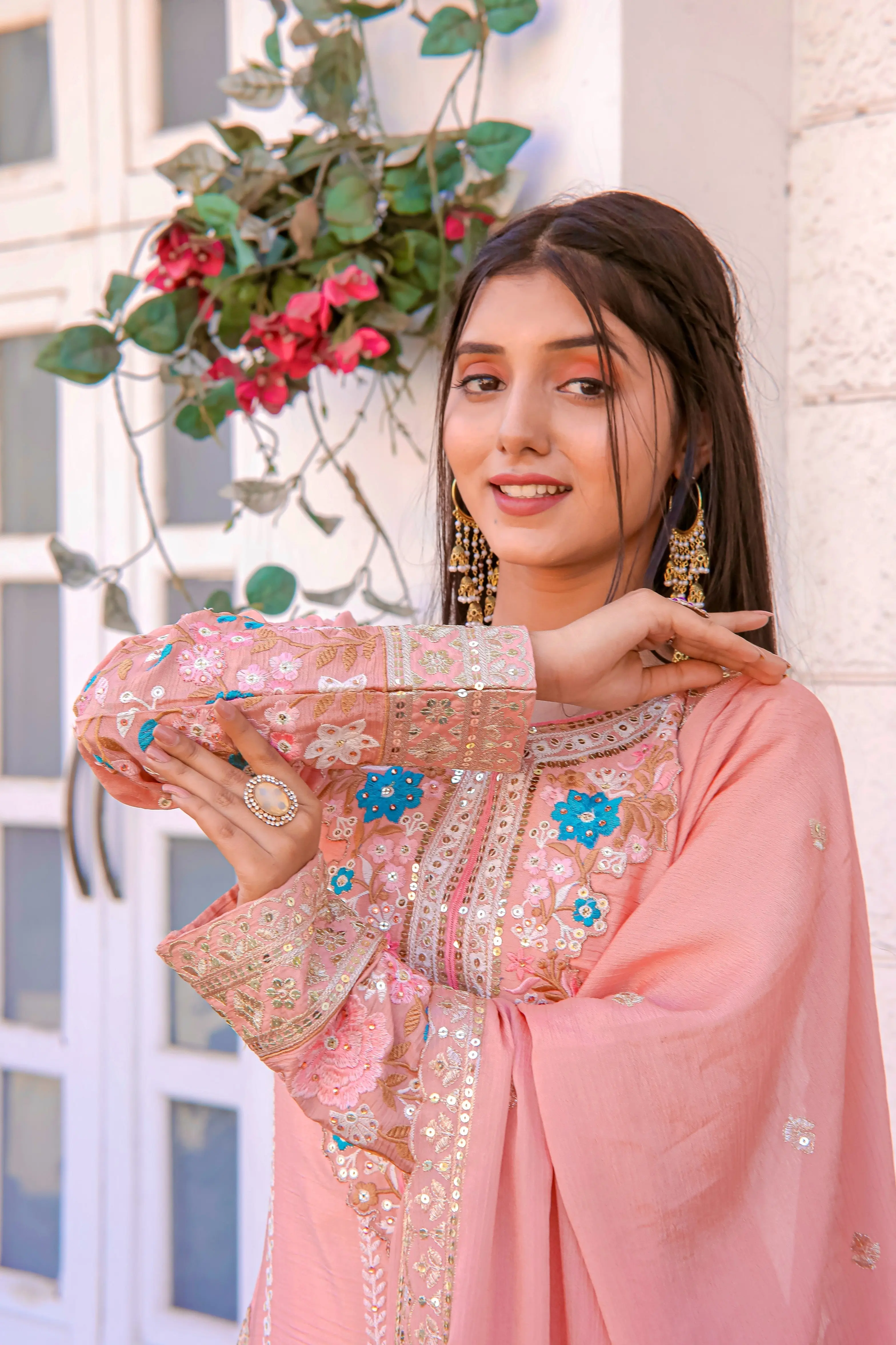 Darshi-PD-Designer Party Wear Pur Chinon Silk Top Plazzo & Dupatta Set - Jaipur Blossom - Image 11