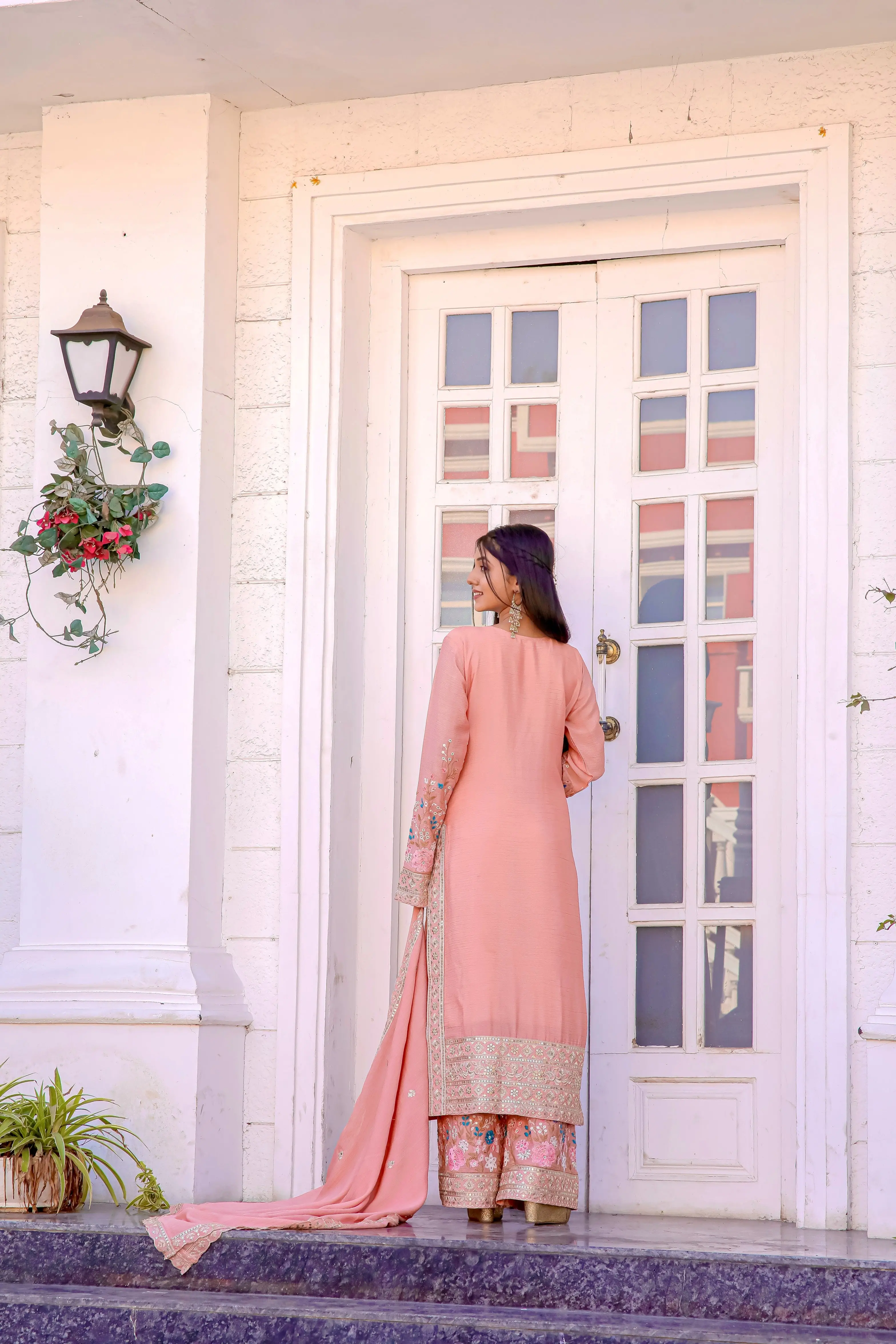 Darshi-PD-Designer Party Wear Pur Chinon Silk Top Plazzo & Dupatta Set - Jaipur Blossom - Image 13