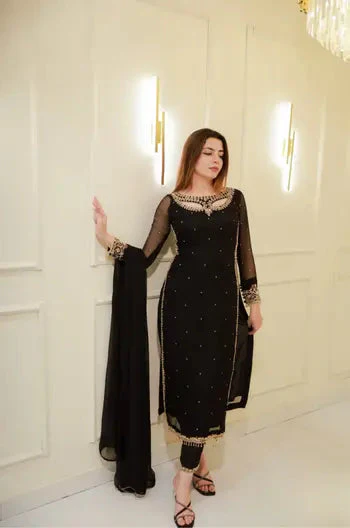 Divya-RT Faux Georgette Palazzo Suite with Sequce work and Dupatta - Image 11