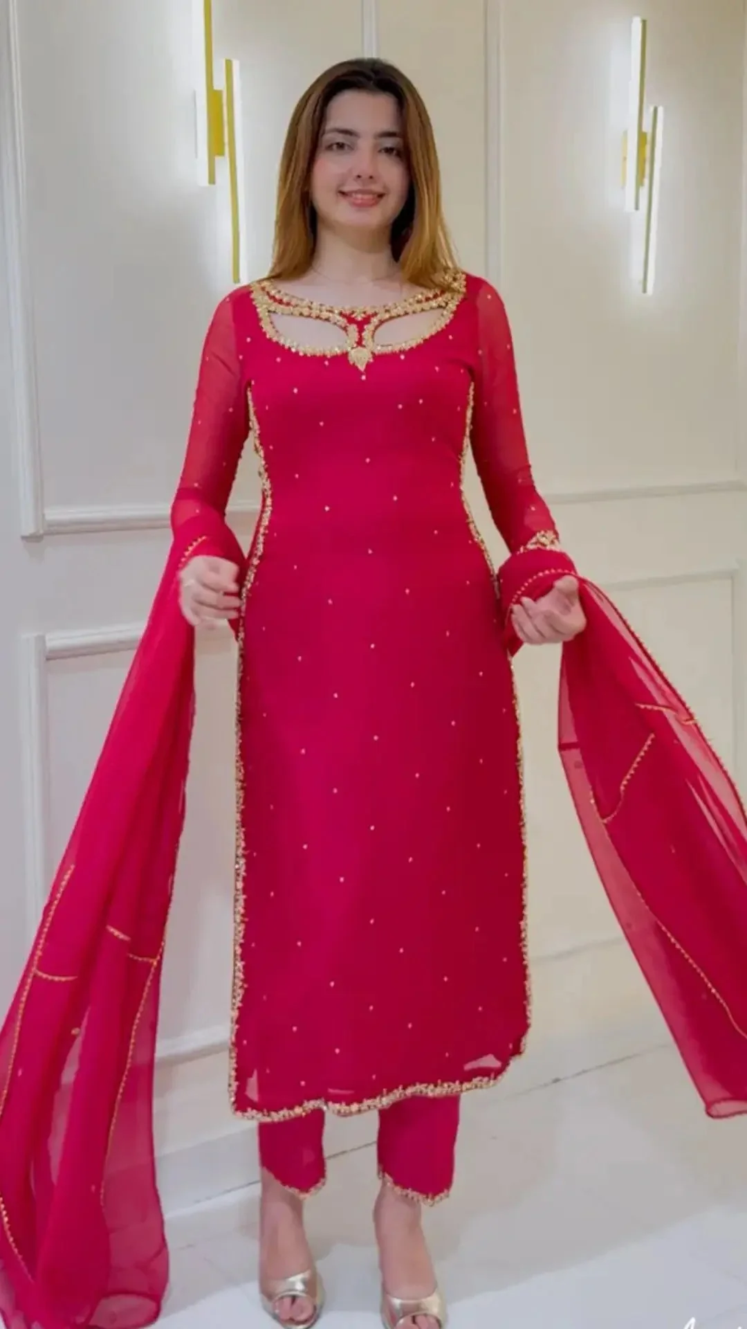 Divya-RT Faux Georgette Palazzo Suite with Sequce work and Dupatta - Image 6