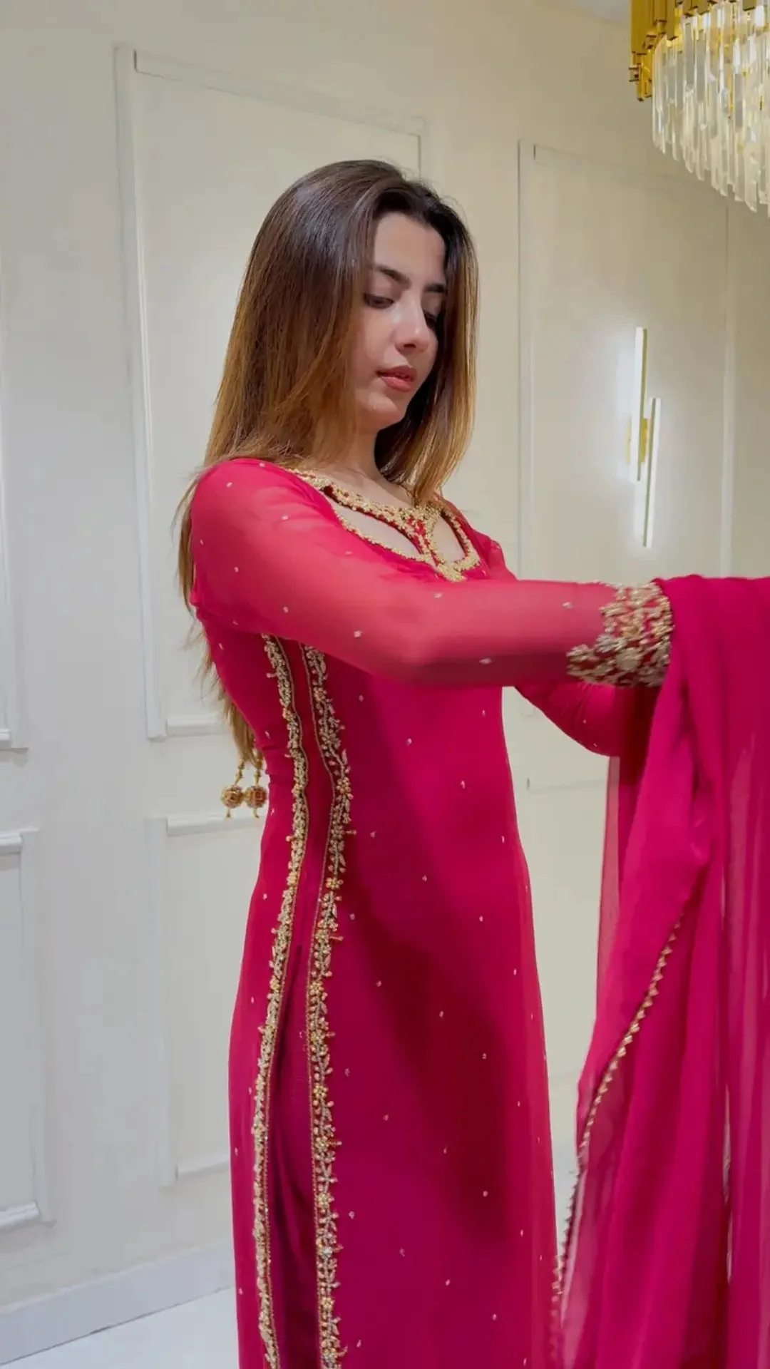 Divya-RT Faux Georgette Palazzo Suite with Sequce work and Dupatta - Image 9