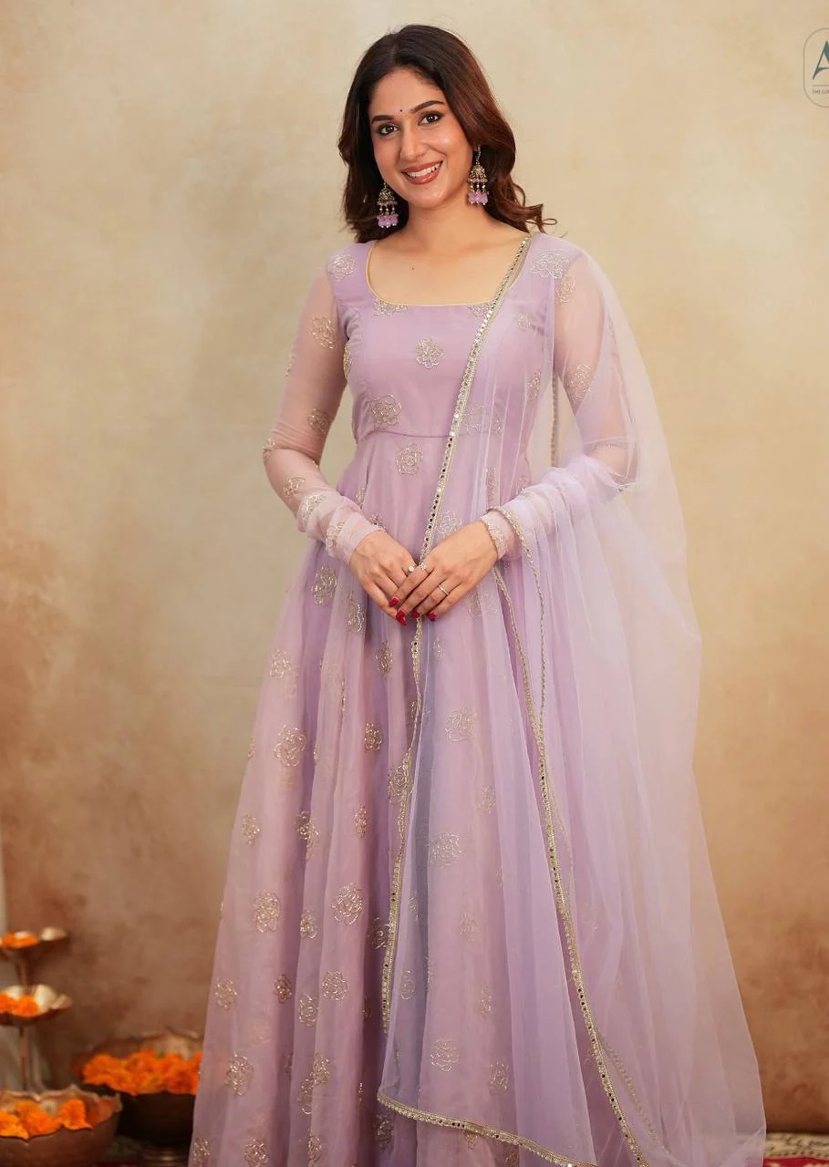 Esha-TD Soft Orgenza Bids Anarkali suit - Image 5