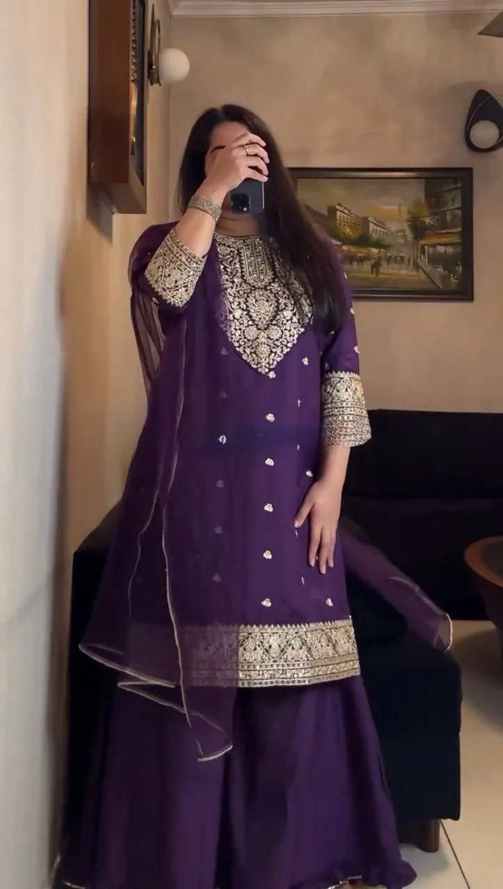 Kashvi-RT Foux Gorgette Kurti Plazzo set - Image 3
