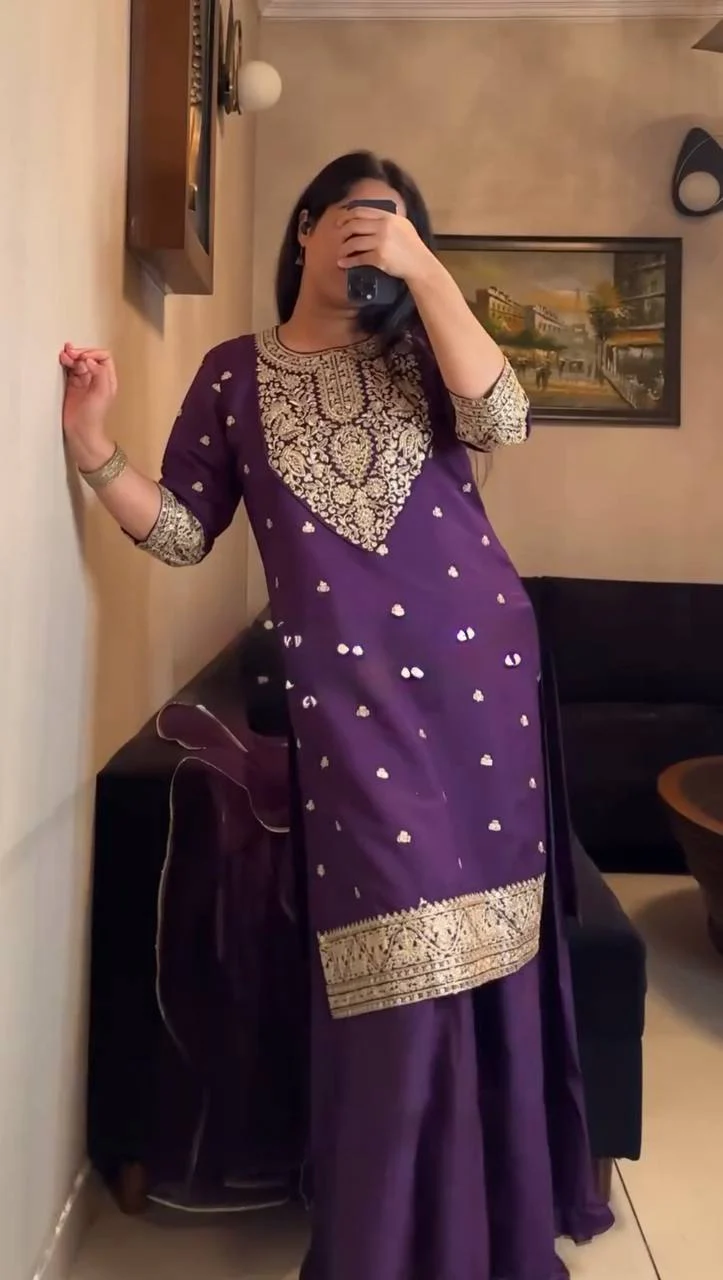 Kashvi-RT Foux Gorgette Kurti Plazzo set - Image 4