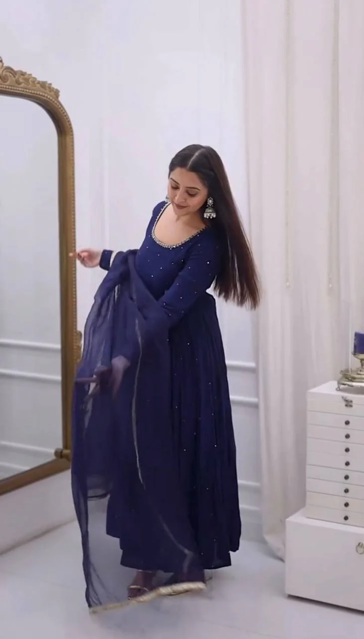 Khushi-RT Foux Gorgette Anarkali dupatta set - Image 3