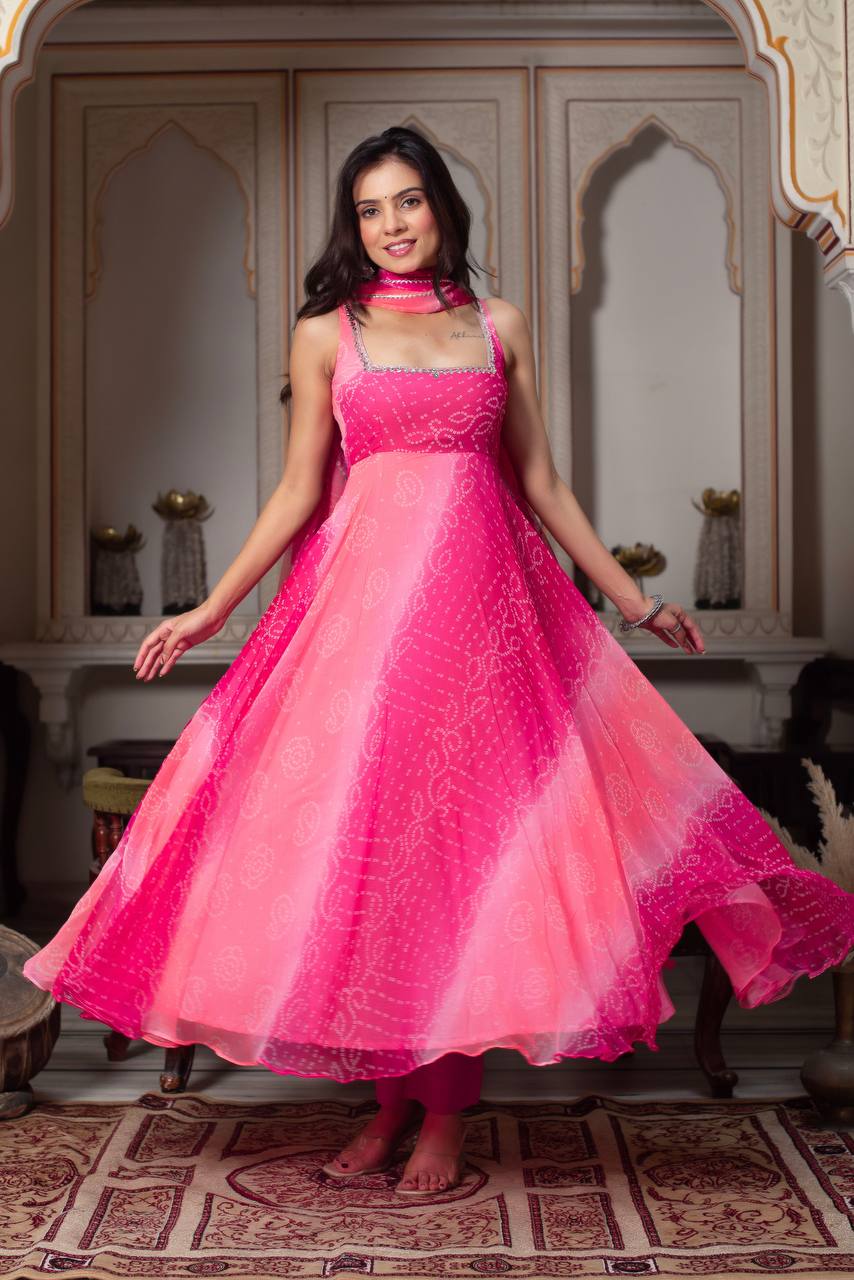 Madhu-RT Foux Gorgette with Digital print Gown Set