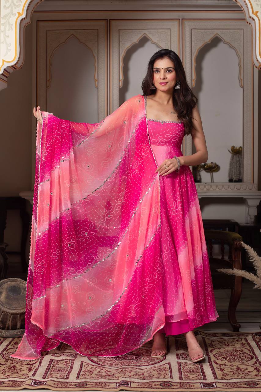 Madhu-RT Foux Gorgette with Digital print Gown Set - Image 2