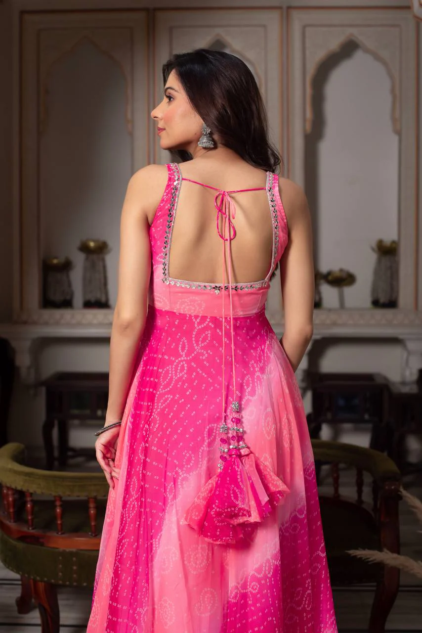 Madhu-RT Foux Gorgette with Digital print Gown Set - Image 5