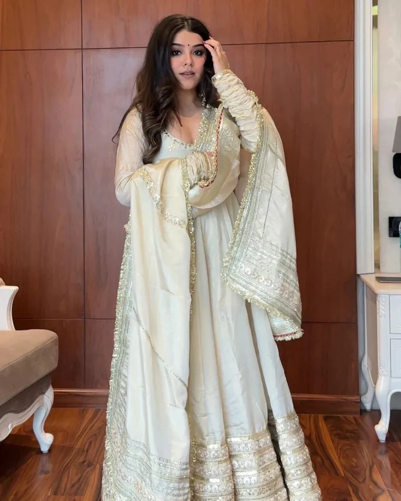 Malini-TD Pure Vichitra Silk Premium Anarkali Suit Set
