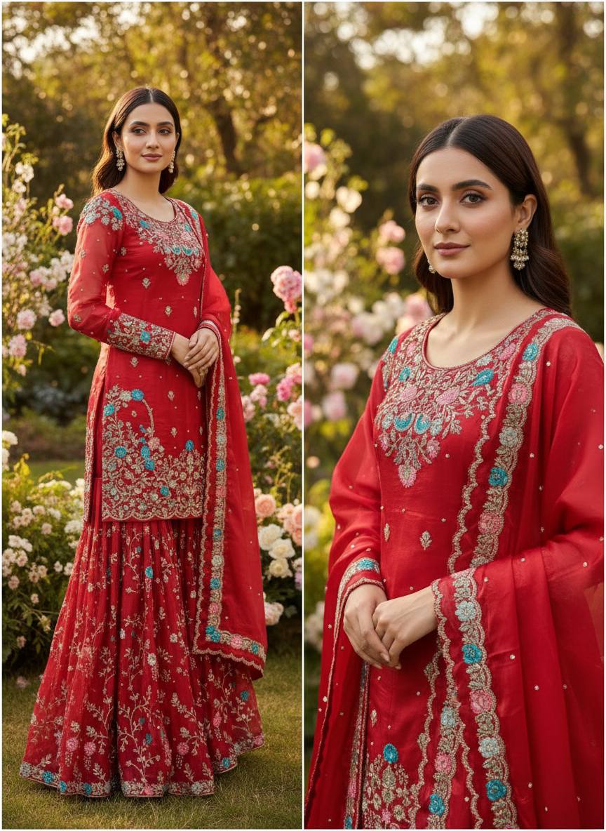 Myra-RT JMC silk Anarkali Sharara set - Image 8
