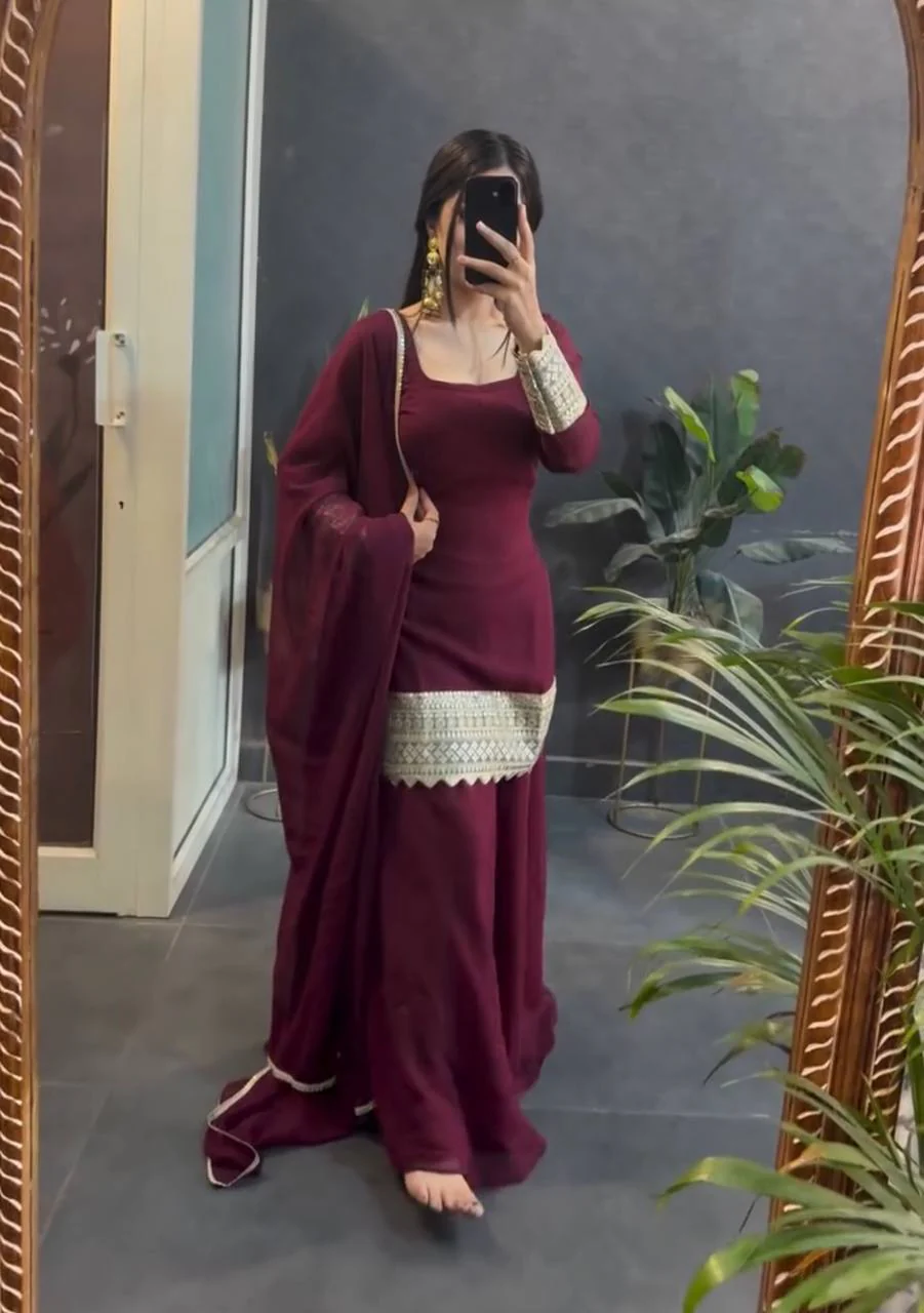 Narmada-MC Heavy Star Georgette Top Plazzo Set - Image 2