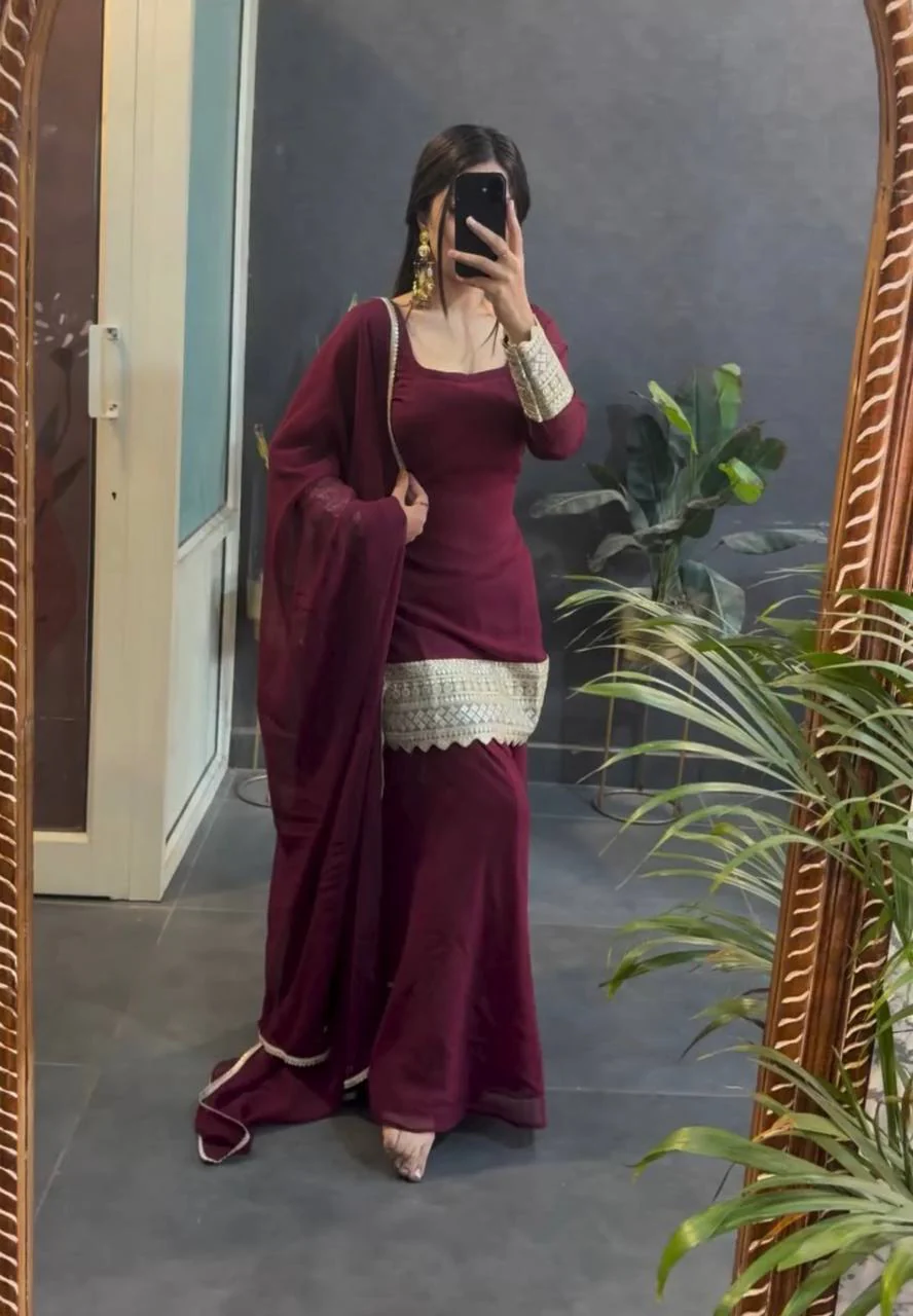 Narmada-MC Heavy Star Georgette Top Plazzo Set - Image 4