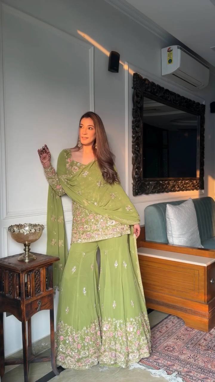 Nur-SR Heavy Faux Georgette Sharara pair - Image 3