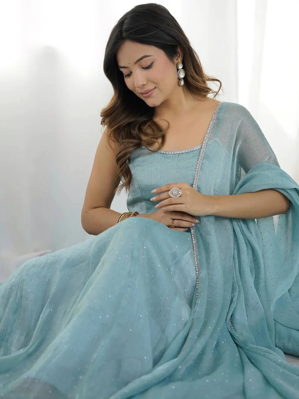 Purnima-RT Crunch silk Long Kurti Set - Image 3