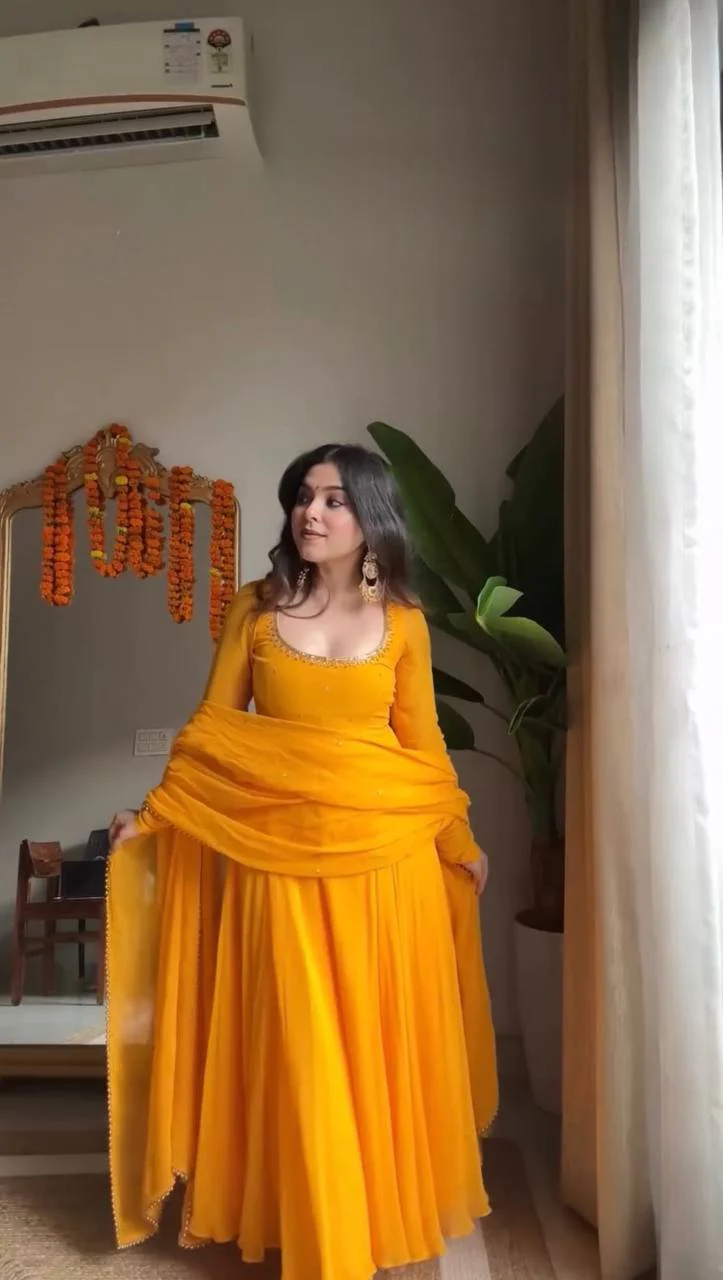 Ruchi-RT Haldi special Foux Gorgette anarkali set - Image 5