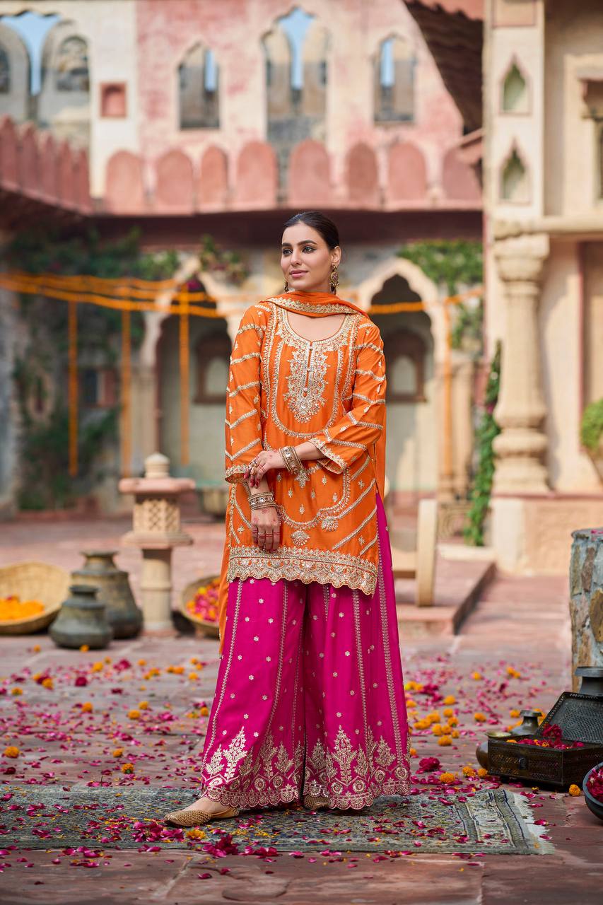 Shreya-RT Chinon silk Top Sharara Set - Image 4