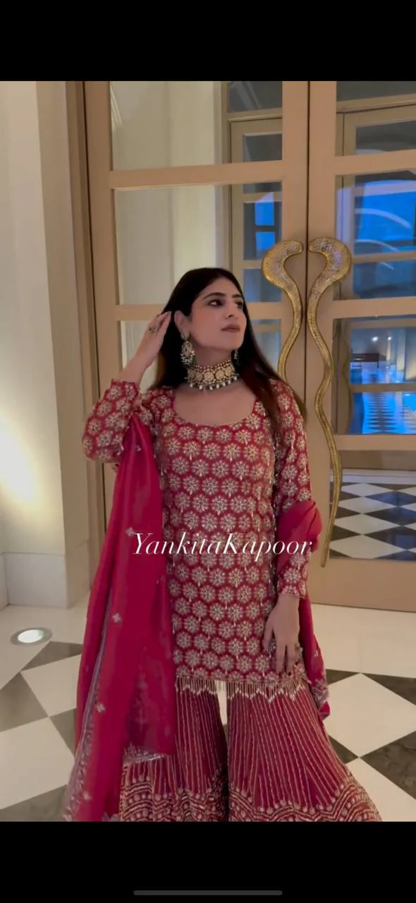 Sonu-SR Heavy Faux Georgette Kurti sharara set - Image 3