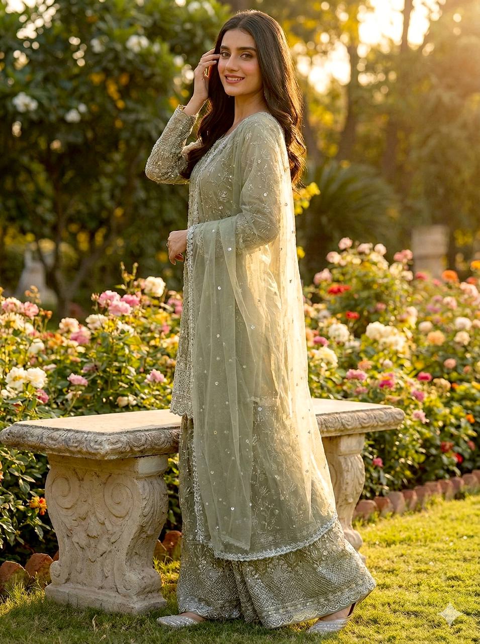 Vaidehi-NSR Pure GMY SILK  Top Bottom & dupatta set - Image 3